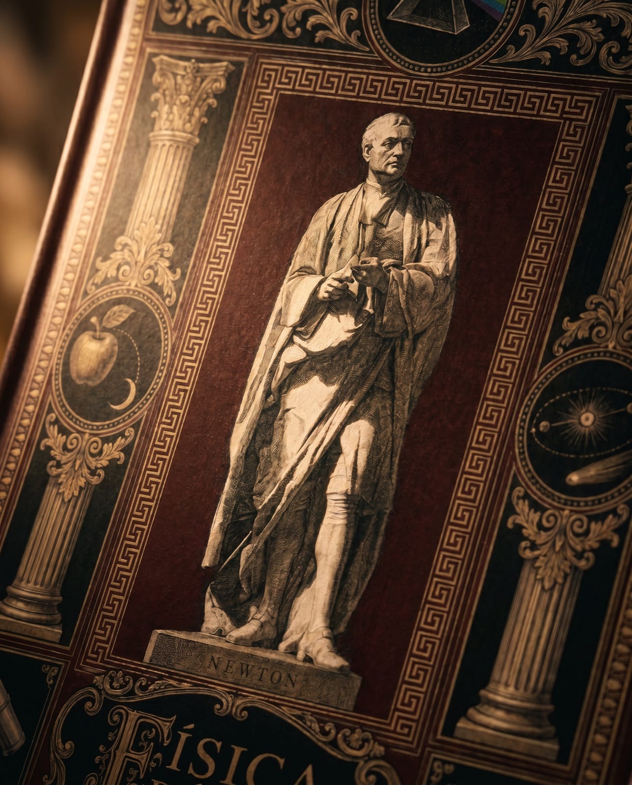 Detalhe da capa dura gravada — Física Básica