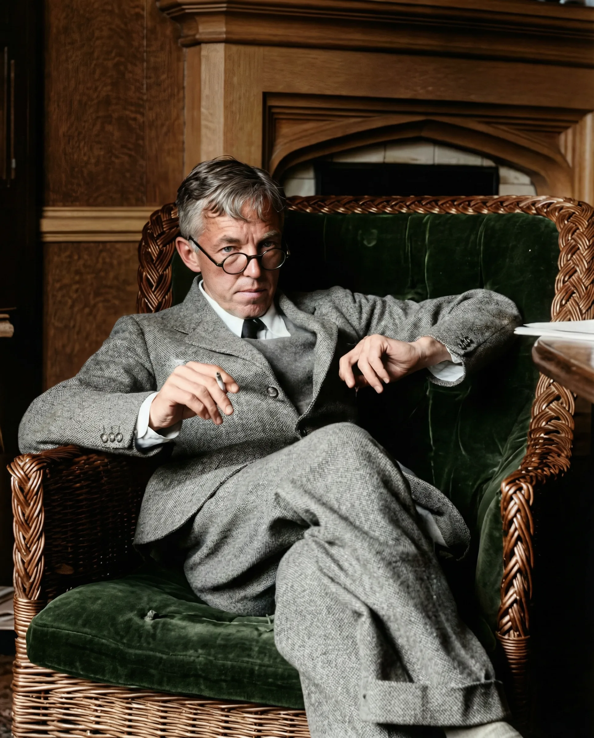 G. H. Hardy sentado numa poltrona