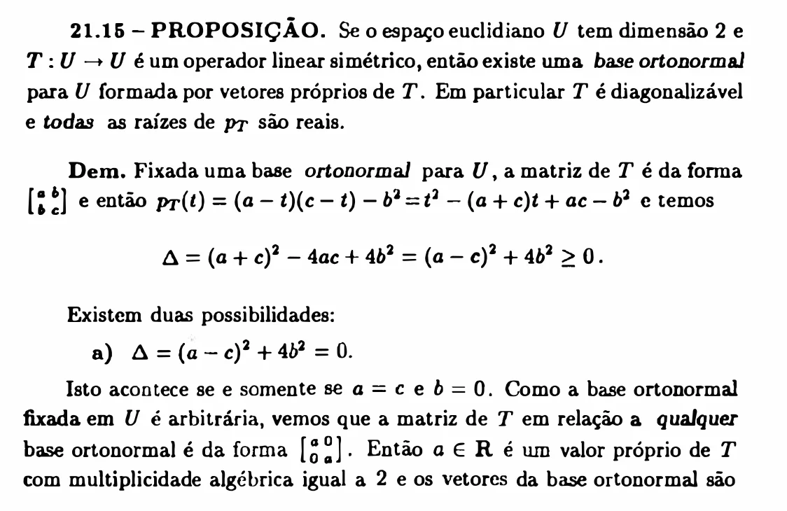 Trecho de uma proposição no livro Álgebra Linear, de Mário Barone Júnior.